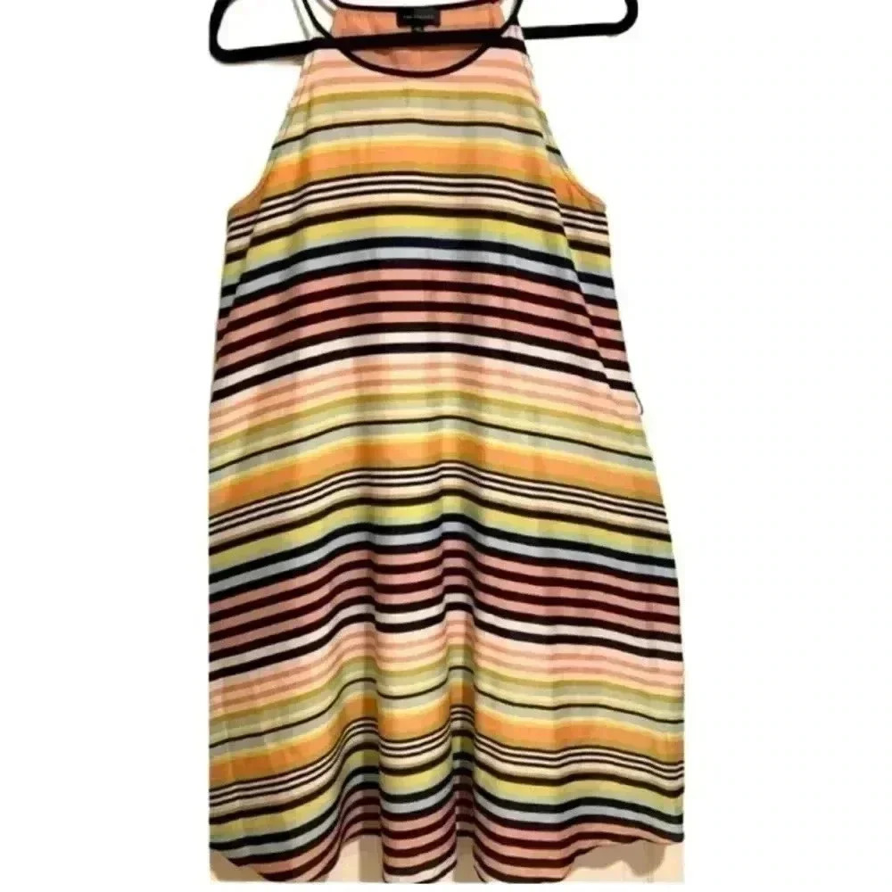 The Limited Women's Dress Peach Blue Green Striped Size Medium Tall- Euc